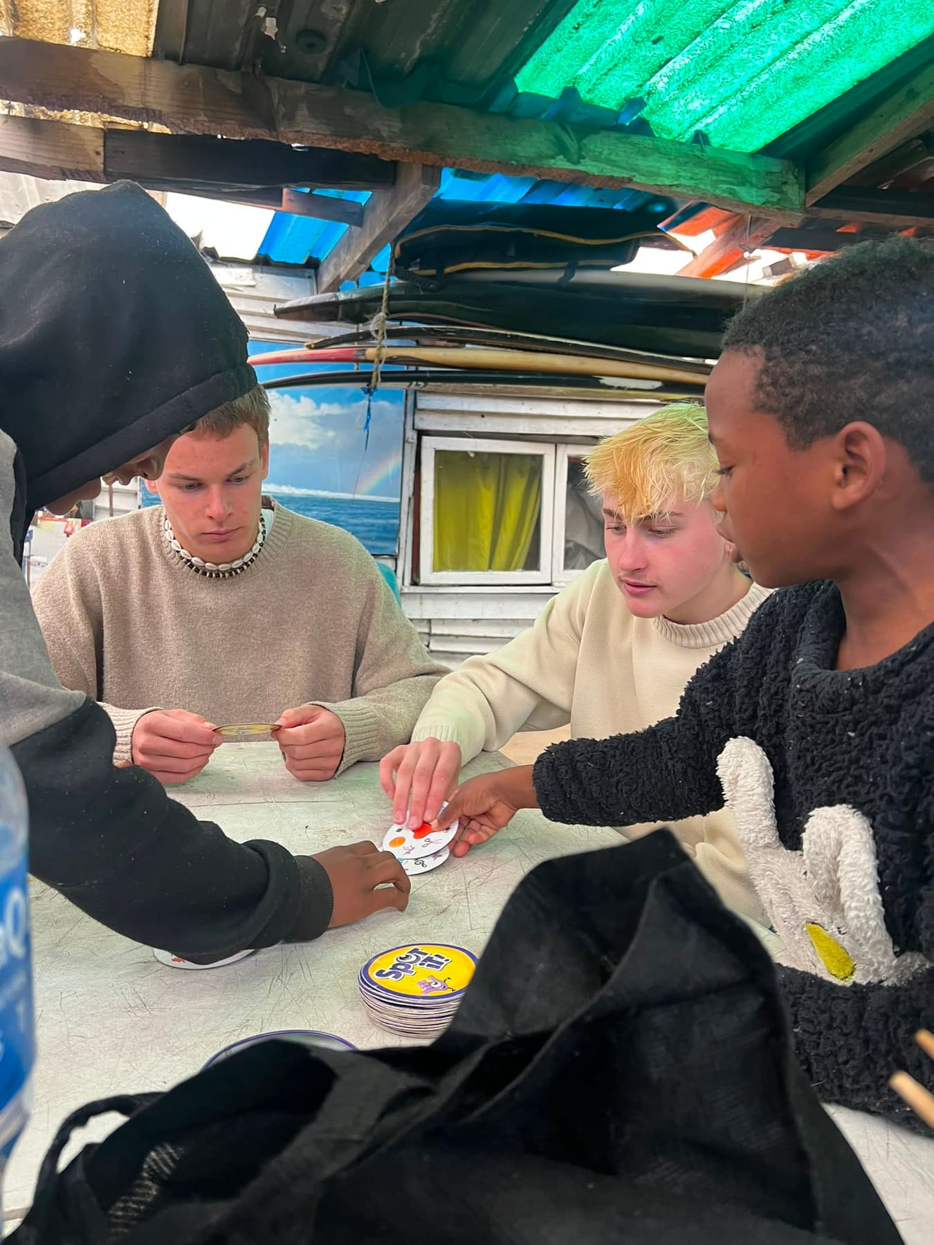A card game around a table